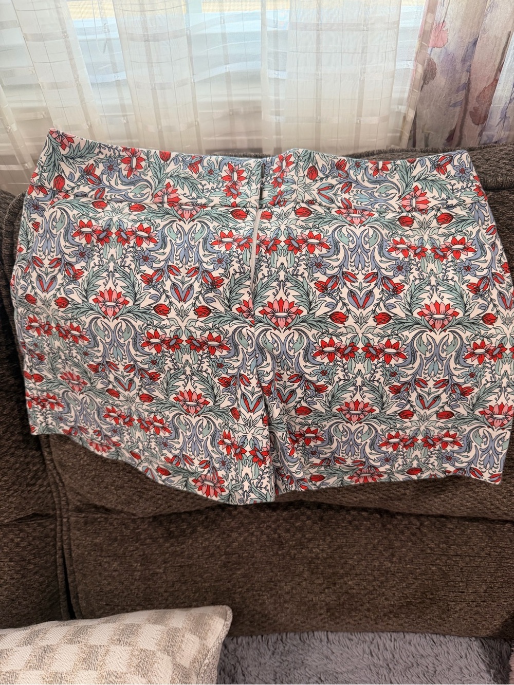 LOFT Floral Print Shorts in White, Red & Blue-Green